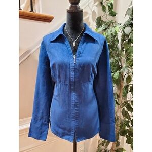 Cato Women Blue 100% Polyester Long Sleeve Full Zip Front Casual Jacket